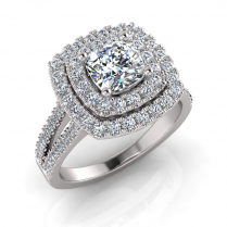 Cushion Double Halo Scalloped Set Ring
