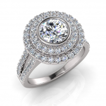 Round Double Halo Scalloped Set Ring
