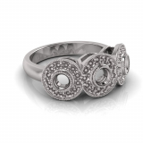 Three Stone Bezel Set Scalloped Halo | Half Round Shank