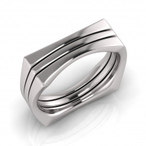 Flat Square Three Section Men's Ring