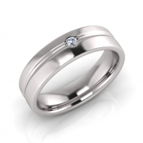 Half Round Groove And One Stone Men’s Ring