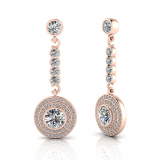 Round Bezel Set And Double Halo Pave Set Drop Earring