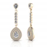 Pear Bezel Set And Double Halo Pave Set Drop Earring