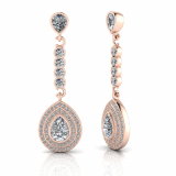 Pear Bezel Set And Double Halo Pave Set Drop Earring