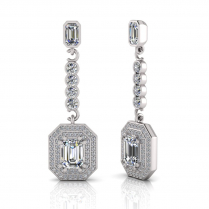 Emerald Claw Set And Double Halo Pave Set Drop Earring