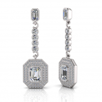 Emerald Bezel Set And Double Halo Pave Set Drop Earring