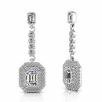 Emerald Bezel And Double Halo Scallop Set Drop Earring