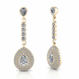 Pear Bezel And Double Halo Scallop Set Drop Earring