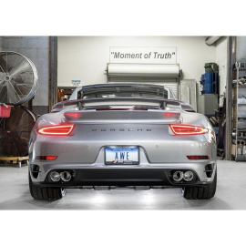 AWE Performance Exhaust and High-Flow Cat Sections for Porsche 991 Turbo - Chrome Silver Quad Tips