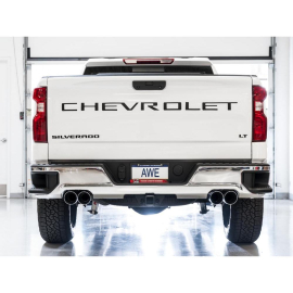 AWE 4th Gen GM 1500 6.2L 0FG Catback Split Rear Exit (w/ Bumper Cutouts) - Quad Chrome Tips