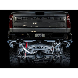 AWE 4th Gen GM 1500 6.2L 0FG Catback Split Rear Exit (w/ Bumper Cutouts) - Quad Chrome Tips