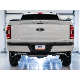 AWE 0FG Dual Split Rear Exhaust for 2021+ Ford F-150 - 5" Chrome Silver Tips