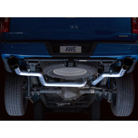 AWE 0FG Dual Split Rear Exhaust for 2021+ Ford F-150 - 5" Diamond Black Tips