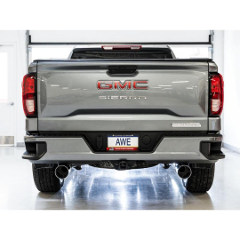 AWE 0FG Catback Split Rear Exit Exhaust for 4th Gen Silverado/Sierra 1500 5.3L (Flat Bumper) - Dual Chrome Silver Tips