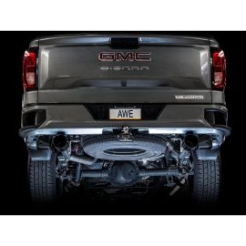 AWE 0FG Catback Split Rear Exit Exhaust for 4th Gen Silverado/Sierra 1500 5.3L (Flat Bumper) - Dual Diamond Black Tips