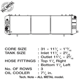 CSF 88-90 Cherokee (XJ) 4.0L w/o filler neck (3-Row Copper Core) Radiator