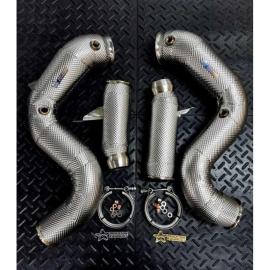 Redstar HJS HD 200CPSI 130mm Heat Shielded Downpipes - OPF Mercedes S63 W222 / C218 / A218