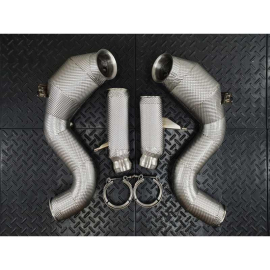 Redstar HJS HD 200CPSI 130mm Heat Shielded Downpipes - OPF Mercedes S63 W222 / C218 / A218